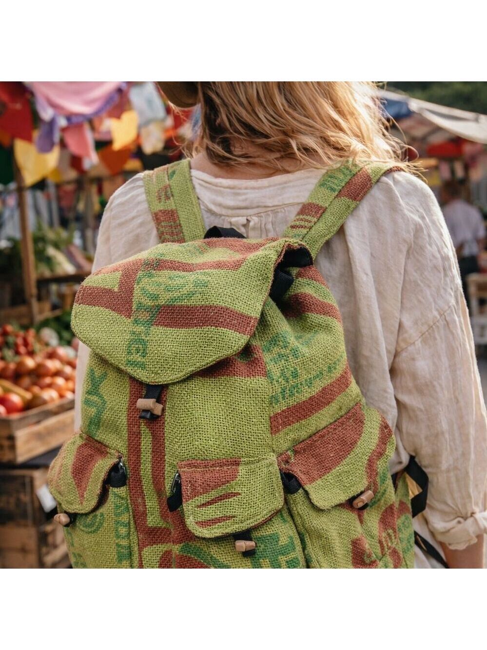 🌿 Earth Divas Fair Trade Backpack – Recycled Rice Bag | Handmade in Nepal